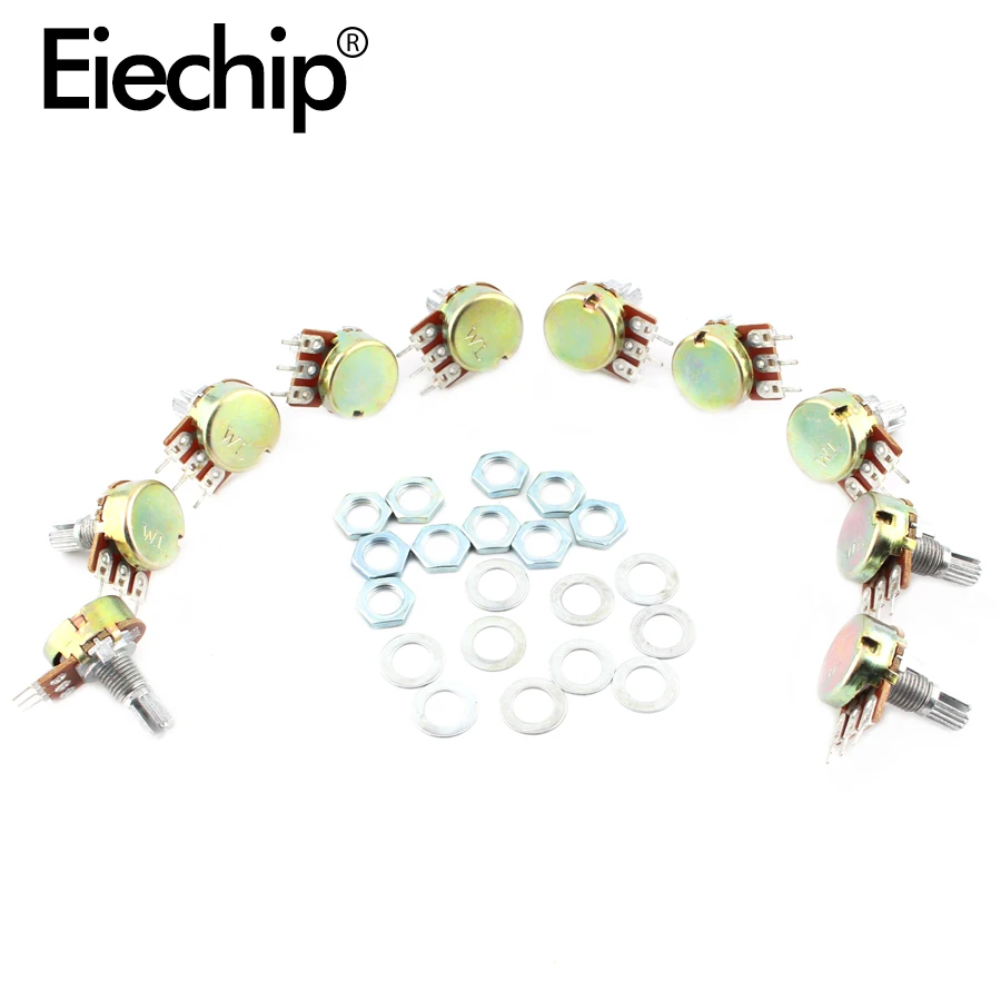 10pcs WH148 Potentiometer Linear 15mm B1K B2K B5K B10K B20K B50K B100K B250K B500K B1M Shaft With Nuts And Washers 3pin | Электронные