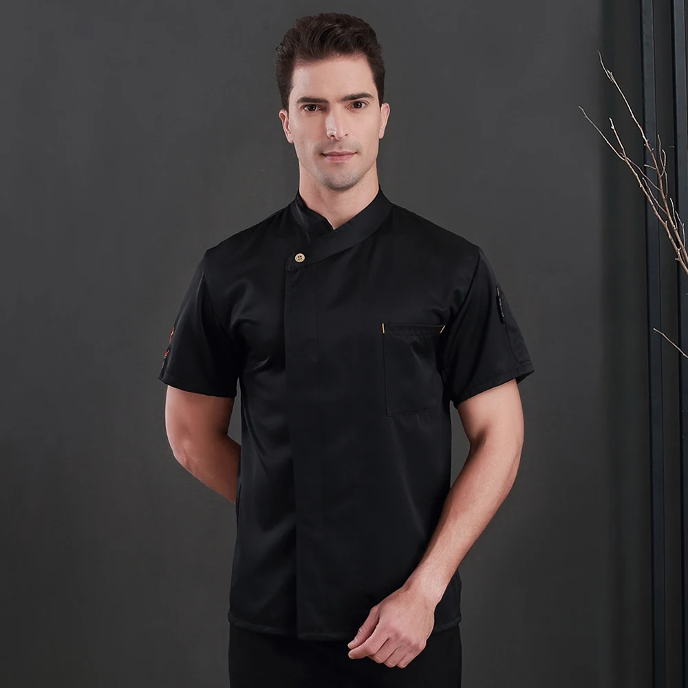 Breathable Oblique collar Chef uniforms Sushi costume Kitchen Food service Catering jackets cooker shirt waitress Chef overalls