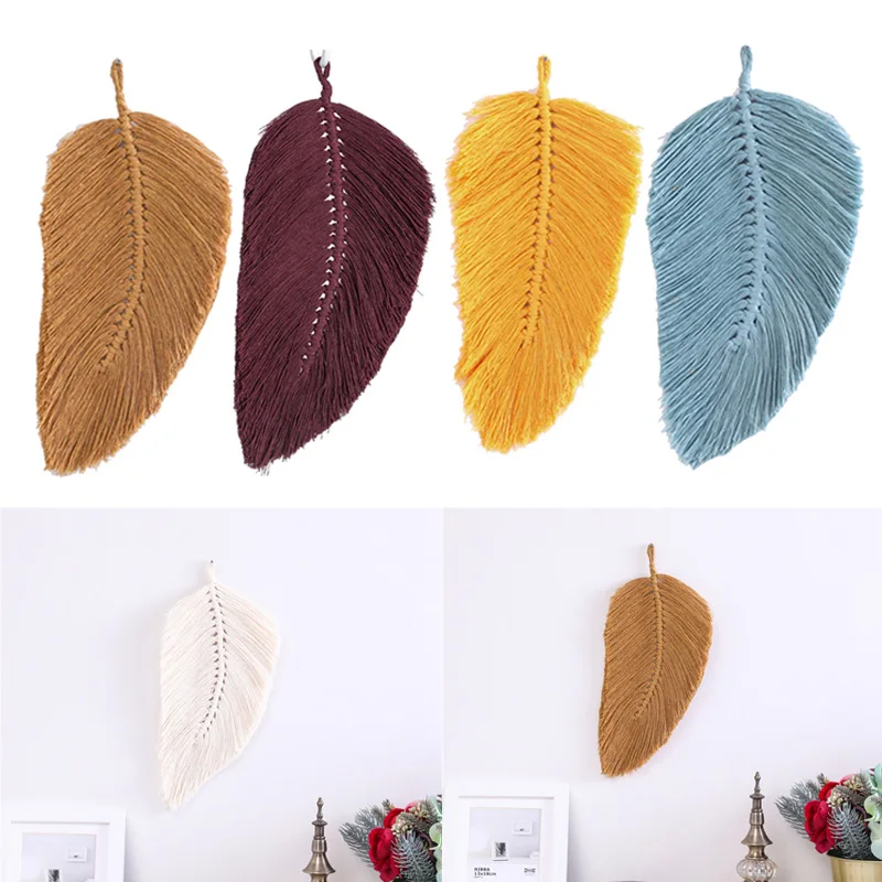 Macrame Wall Hanging Leaf Feather Boho Decor Cotton Cord Nordic Style Tapestry Toy Room Tassels Home Tapisserie | Дом и сад