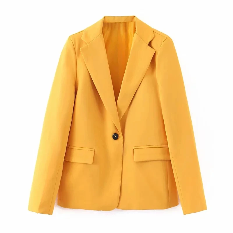 Осень, винтажный желтый Блейзер, женские блейзеры и куртки, корейский Повседневный блейзер с длинным рукавом, Женское пальто, Офисная Женская одежда