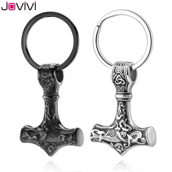 

JOVIVI Staniless Steel Norse Thor's Hammer Keychain Vikings Axe God War Weapon Mjolnir Odin Symbol Vintage Retro Key Chain Ring
