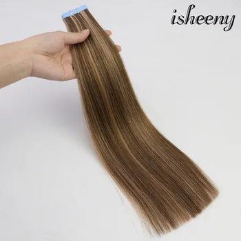 

Isheeny 14" Tape in Human Hair Extensions Natural Real Hair 20pcs Real Remy Piano Color Tape Ins 2.5g