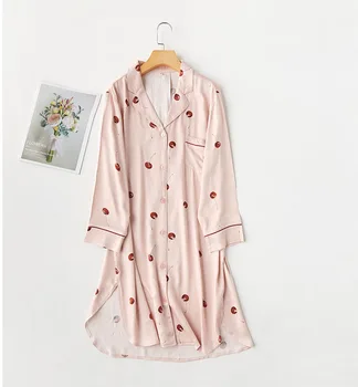 

2020 Spring and Summer Women's Fresh Cute Cherry Printed Shirts Night Dress Long-Sleeved Dressing Gowns for Women