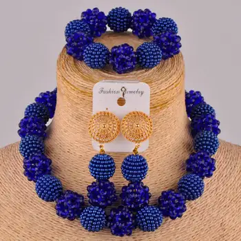 

Fashion African Royal Blue imitation pearl and Royal Blue crystal jewelry set, Nigerian wedding bride exquisite jewelry XX-78