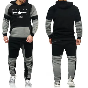 

Brand fashion sportswear printing Jordan men's sports patchwork suit hooded sweatshirt fitness pants exercise running clothes