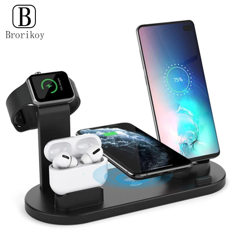 Supporto Per Caricabatterie Wireless 3 In 1 Per Iphone 11 Pro Xs Max Xr Huawei Xiaomi Samsung Applewatch Series 4 3 2 Airpods Dock Di Ricarica