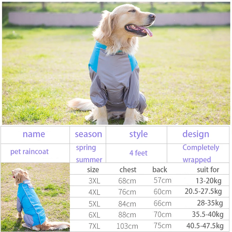 Large Dog Raincoat Clothes Water Windproof Rain Jumpsuit For Big Medium Dogs Golden Retriever Samoyed Outdoor Pet Clothing Coats