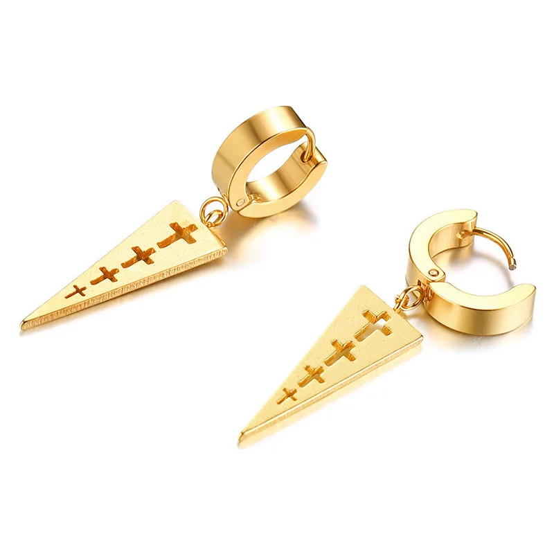 GOLD COLOR DANGLING TRIANGLE EARRING FOR MEN AND WOMEN STAINLESS