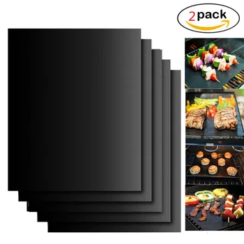 

2pcs Non-stick BBQ Grill Mat 40 * 33cm Baking Mat Black Cooking Grilling Sheet Heat Resistance Easily Cleaned Kitchen Tools