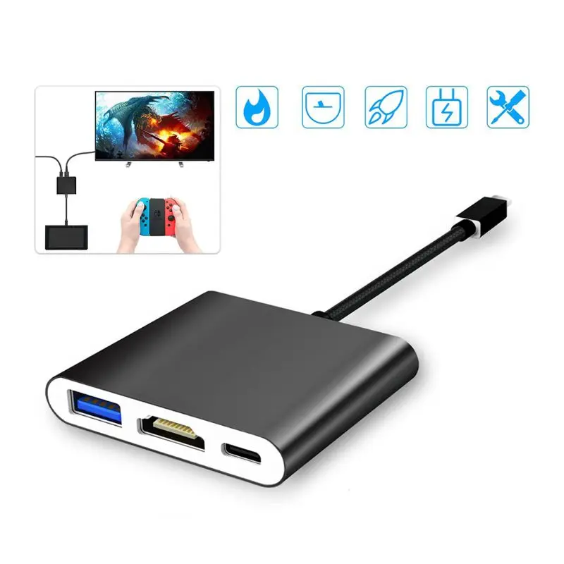 1080P HDMI type C адаптер для зарядного устройства, портативная док-станция для переключателя NS USB 3,0 в HDMI видео конвертер ТВ выход LX9A