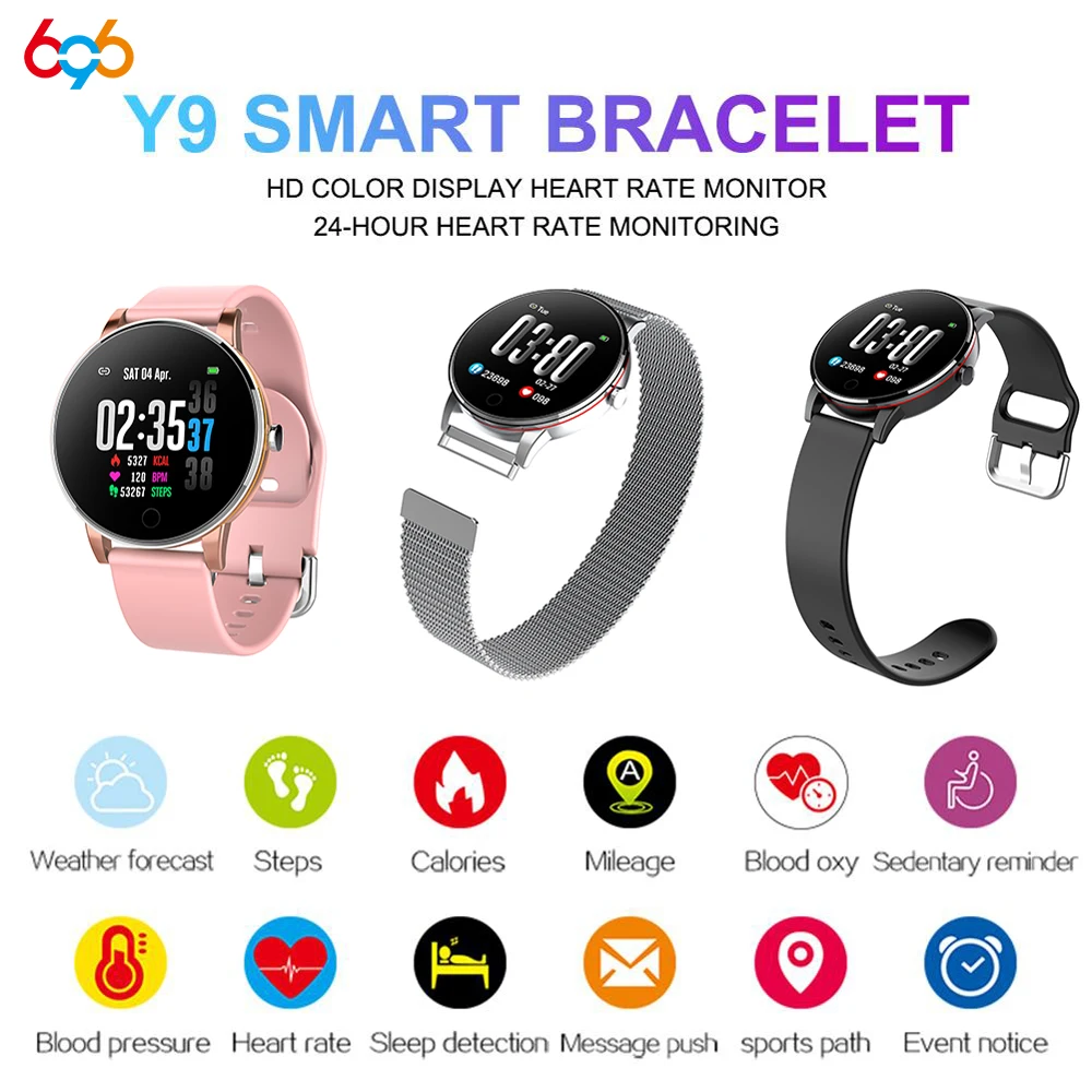

696 New Y9 Smart Bracelet Dynamic UI Blood pressure heart rate monitor IP68 waterproof AI Intelligent remind Sport Smart Watch