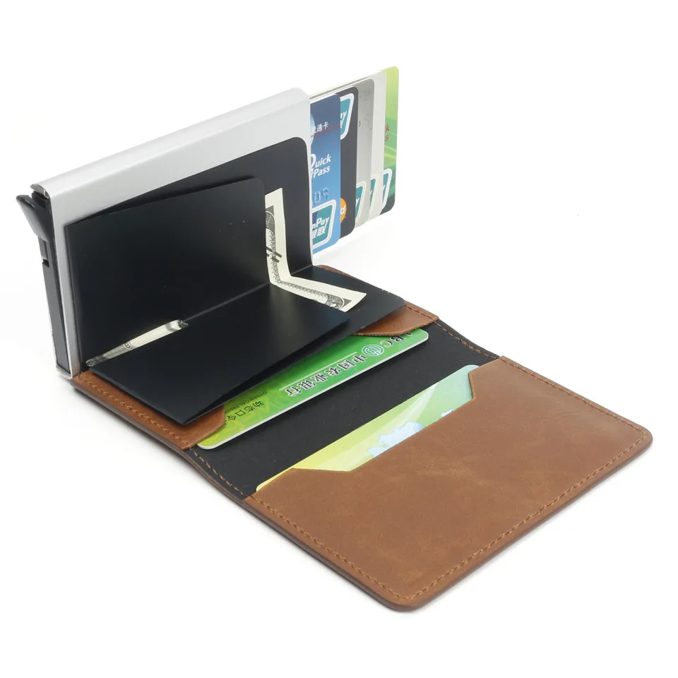 Foreign trade aluminum alloy card box carbon fiber pattern men and women PU automatic RFID credit card Holder AliExpress WISH explosion models
