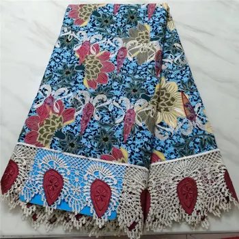 

Latest African Guipure Wax Fabric Sky Blue Ankara African Wax Print Fabric With Guipure Cord Lace Fabric 2019 For Nigerian Party