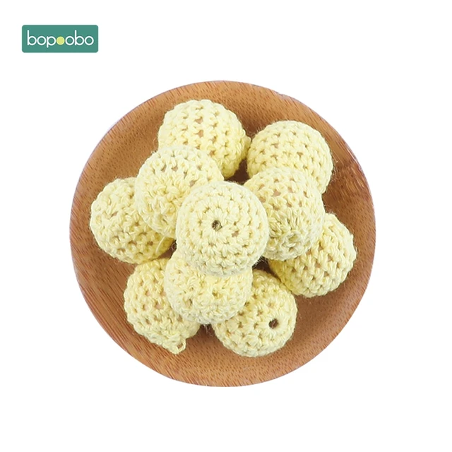 Bopoobo 20mm 10pcs Wooden Crochet Beads Chewable Beads DIY Wooden Teething Knitting Beads Jewelry Crib Sensory Toy Baby Teether 29