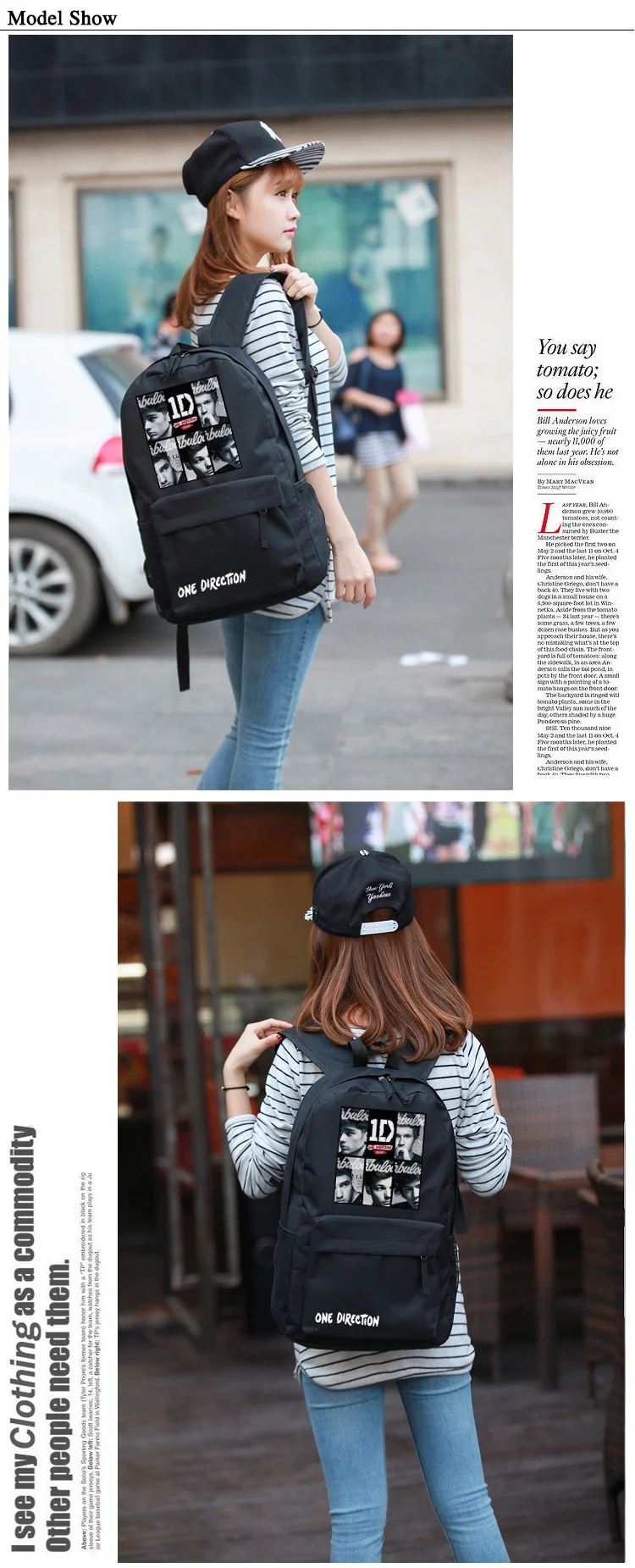 Cartoon Style One Direction Backpack Khaki Color Or Black Oxford Bag (3)