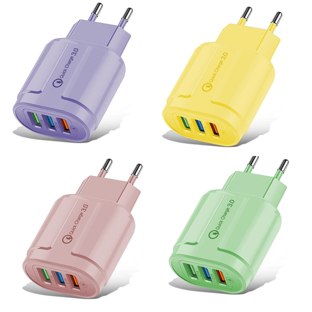 QC 3.0 Quick Charge USB Charger 3 Port 5V 2.1A Fast EU US Plug Color Wall Adapter For iPhone Samsung Xiaomi | Мобильные телефоны и