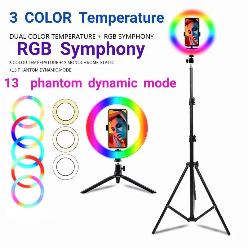 

10 Inch RGB Selfie Ring Light Dimmable LED Photo Studio Photography Photo Fill Lamp Stand Tripod for Yutube Live Video Makeup