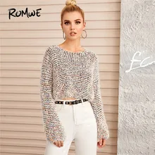 #Special Offers ROMWE Multi Boucle Knit Crop Sweater Casual Round Neck Long Sleeve Sweater Spring Fall 2019 Womens Clothing Jumper Pullover #Special Offers ROMWE Multi Boucle Knit Crop Sweater Casual Round Neck Long Sleeve Sweater Spring Fall 2019 Womens Clothing Jumper Pullover
