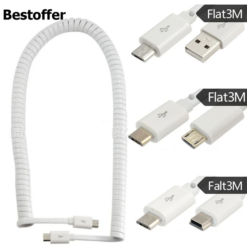 Wiskundige Verplicht Opheldering 3 Meter Usb 2.0 Spring Coiled Cable Micro 5pin Male To Micro 5pin / Mini Usb  / Usb A Male Charging Data Cable - Data Cables - AliExpress