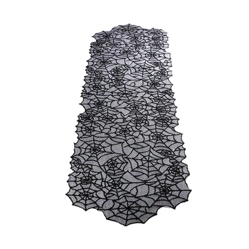 

Halloween Spider Web Table Runner Black Lace Tablecloth Cover Party Table Decor Polyester Tablecloths Covers Stove Towel