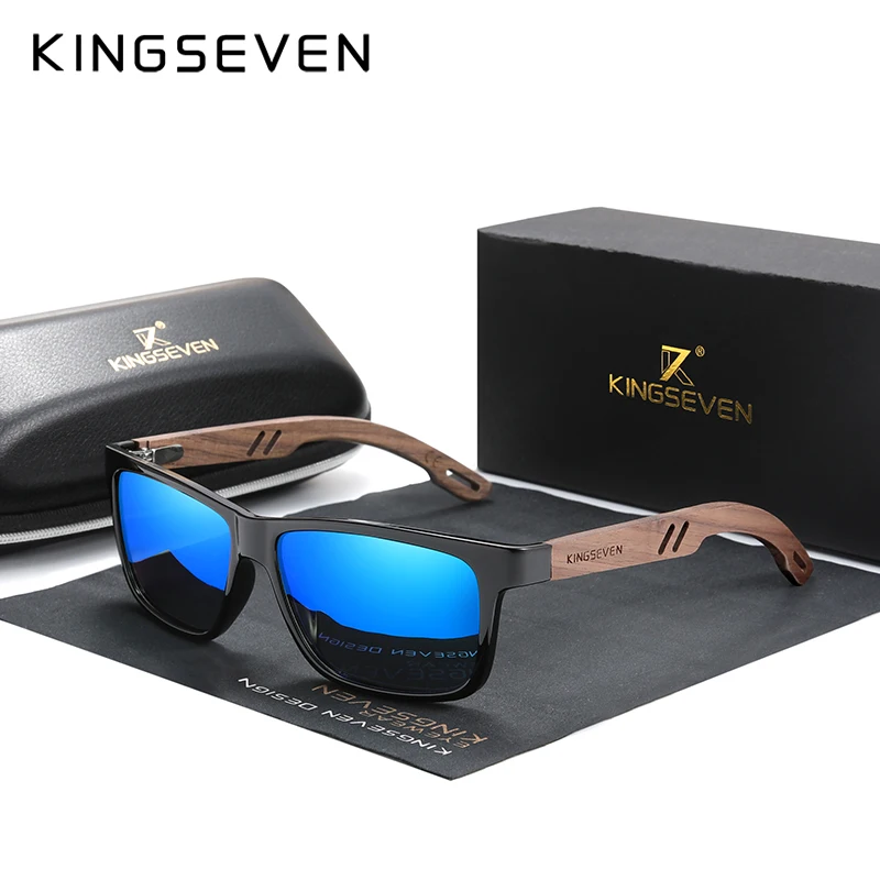 KINGSEVEN Brand Design TR90+Walnut Wood Handmade Sunglasses Men Polarized Eyewear Accessories Sun Glasses Reinforced Hinge|Men’s Sunglasses| -…
