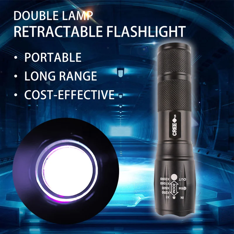 395nm Double Light High Power UV Led Flashilight Zoom Fluorescent Blacklight Ultraviolet Flash Lamp Torches for Detection | Лампы и