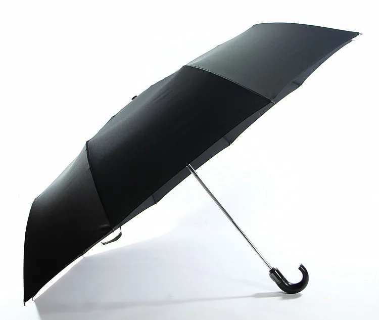 Imitation Wood Handle Wind Resistant Black Three Folding Rain Umbrella Black umbrella handle folding umbrella A1