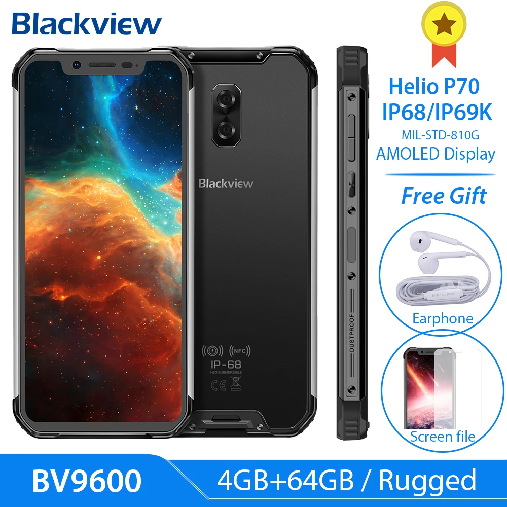 Blackview BV9600 P70 AI Восьмиядерный прочный смартфон 6 21 'ɿHD + AMOLED 16 МП IP68 4 Гб 64G Android 9 0