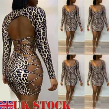 Женские леопардовые сексуальные перчатки с длинным рукавом Повседневные облегающие мини-платья вечерние Клубные