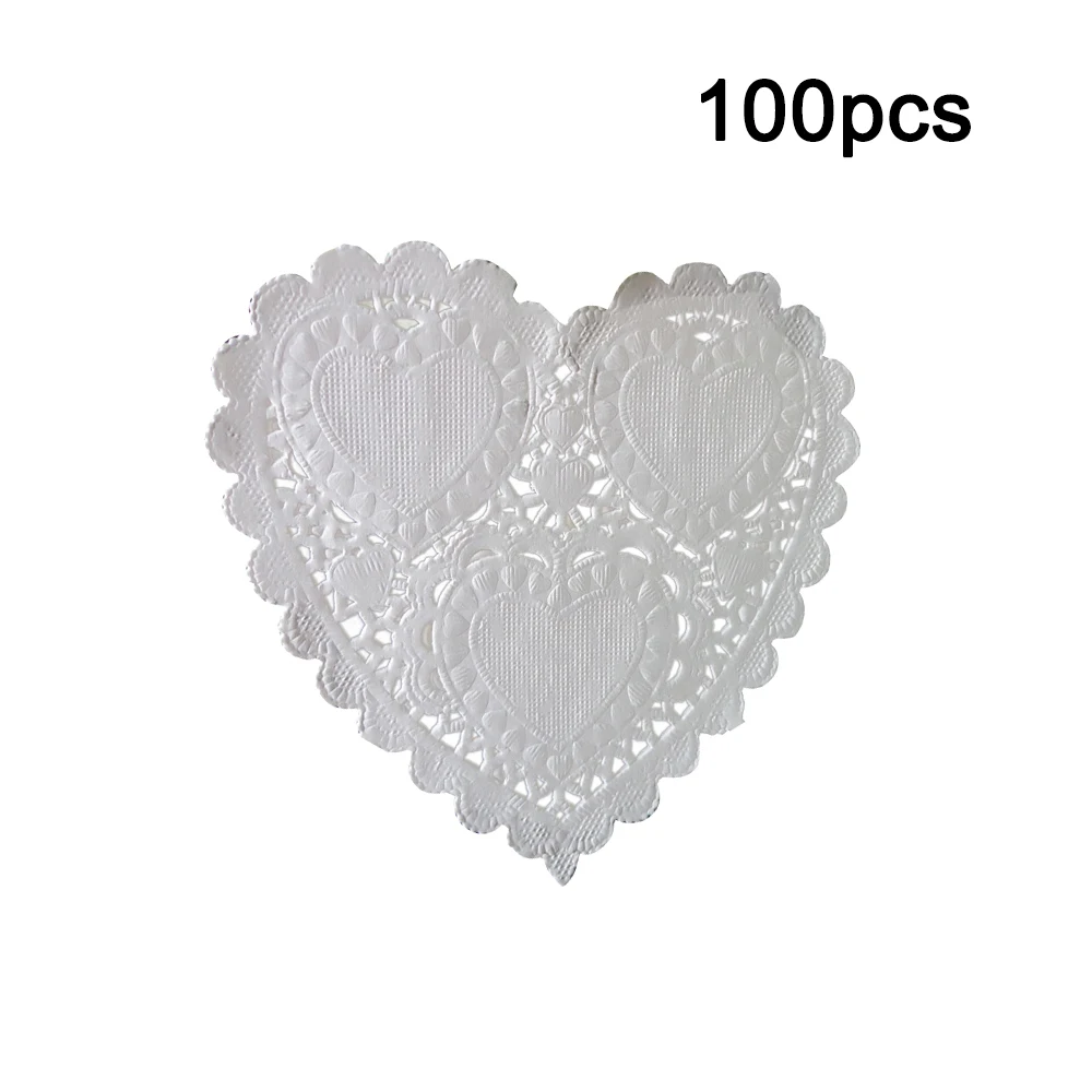 100pcs DIY 4 Inch Paper Pad Home Table Decoration 10cm Diameter Heart Hollow Meal Coaster Cake Baking Oil Absorption Snack Paper