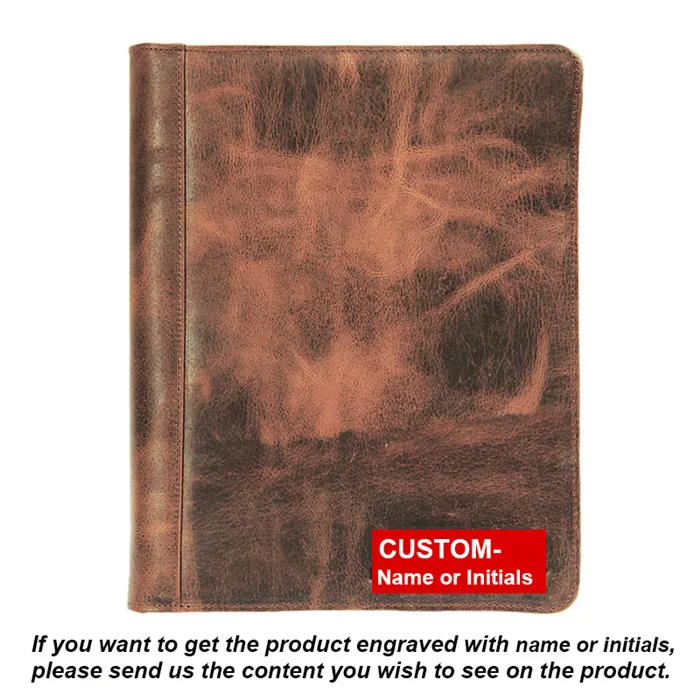 Brown-Custom-name Ручная работа винтажный масляный вощеный кожаный портфель А4 Папка, бизнес-Чехол-органайзер для правшей или левшей - Цвет: Brown-Custom-name