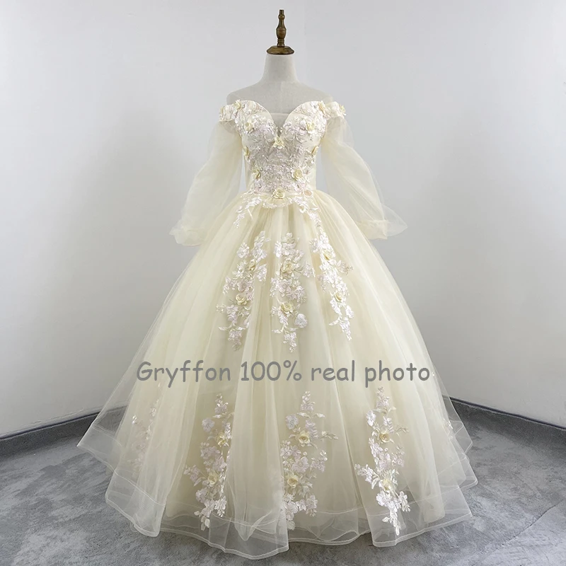Quinceanera Dress New Gryffon Party Dress Half Sleeve Off The Shoulder Ball Gown Elegant Floral Print Vestidos Gown