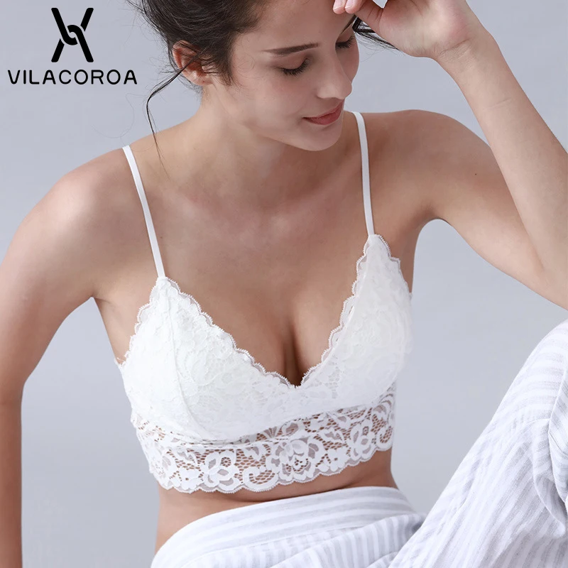 

Lace Silk Embroidery Push Up Bra Wire Free Adjustable Shoulder Strap White Bralette Top Comfortable Sports Bra Women's Underwear