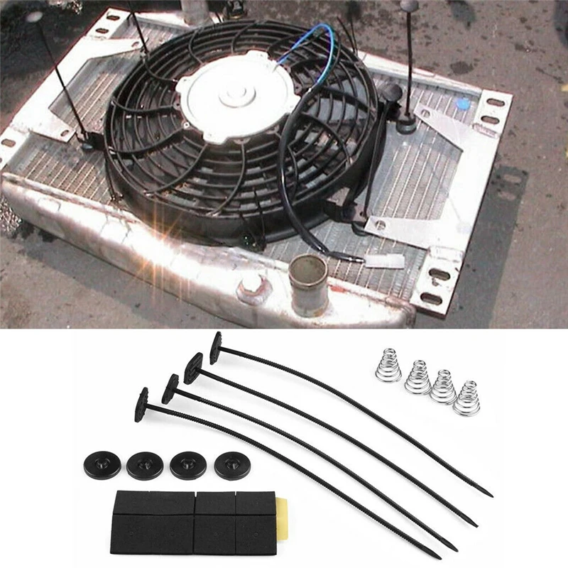 Electric Fan Car Fan 2 PCS/Set Auto Car Universal Electric Radiator Fan Ventilador Mounting Kit 8x 9" ties 16x Rubber Pads 8x Connectors Spring