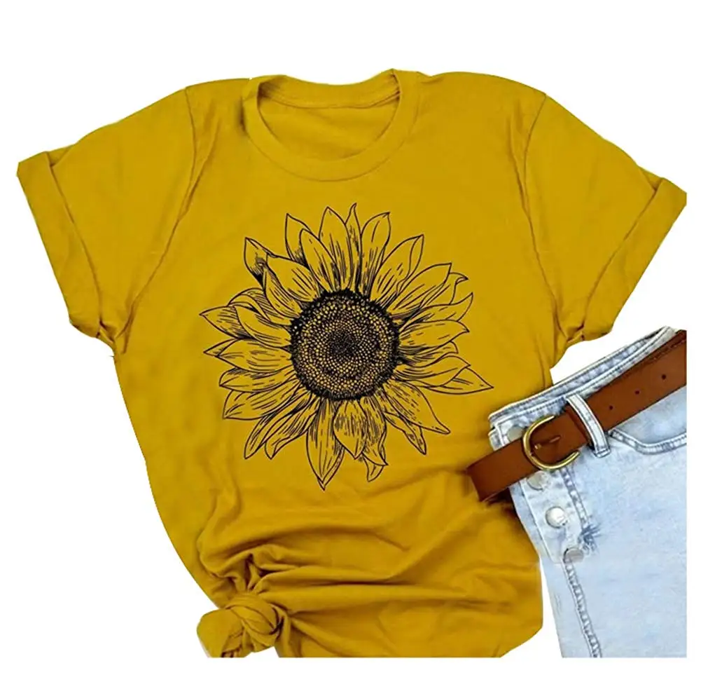 Womens Sunflower Shirt F_Gotal Women Short Sleeve Sunflower T-Shirt Cute Funny Graphic Tee Teen Girls Casual Shirt Top