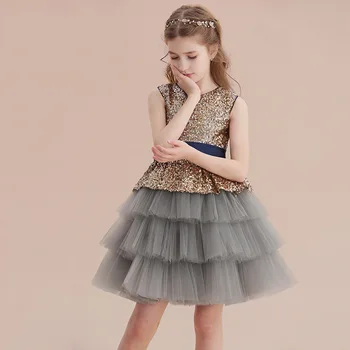 

Children Princess Dress Gray Girl'S Chorus Dress Pompous Yarn Dress Birthday Performance Gown Small Host Evening Clothing платье