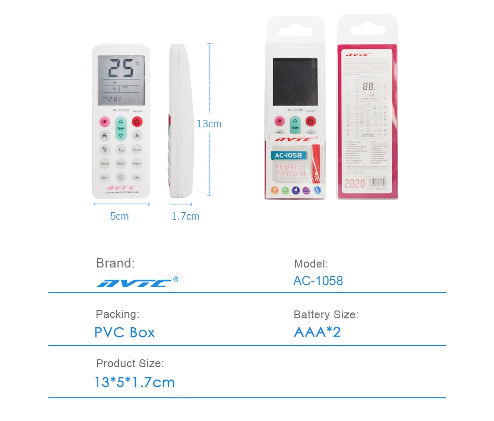 Télécommande universelle sans fil pour climatiseur  AC-1058-7