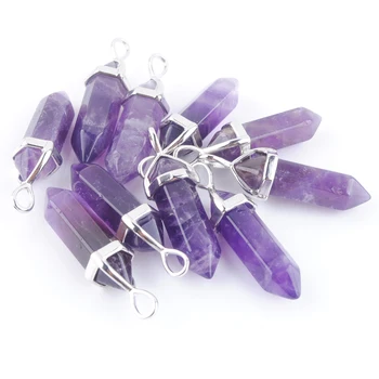 

WOJIAER Natural Stone Amethysts Hexagonal Pointed Pendants for diy Jewelry making necklaces Accessories5pc PN3039