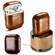 Oil Wax Genuine Leather Headphone Case Storage Bag Cover for Apple Airpods iPhone Bluetooth Earphone Case Boxes Protective Case