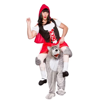 

Woman Men Party Grey Wolf Ride on Me Magic Pants Walking Mascot Christmas Halloween Cosplay Costume Animal Carry Back Fake Legs