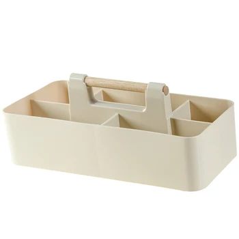 

Creative Desktop Storage Box Cosmetic Skin Care Products Plastic Storage Rack Multifunction Wood Handle Stackable Finishing Box