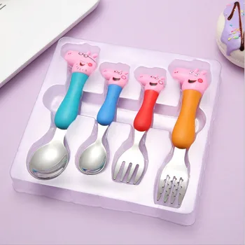 

Peppa Pig Kids Tableware Spoon Cross Fork Soup Spoon Set Dining Lunch George Action Figures Kids Toys for Children Gifts