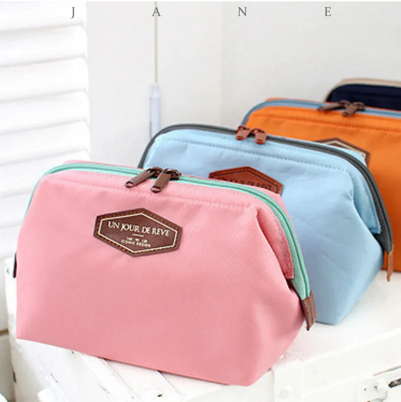 

New Solid Color Cosmetic Bag Large Capacity Storage Bag Steel Frame wash Bag