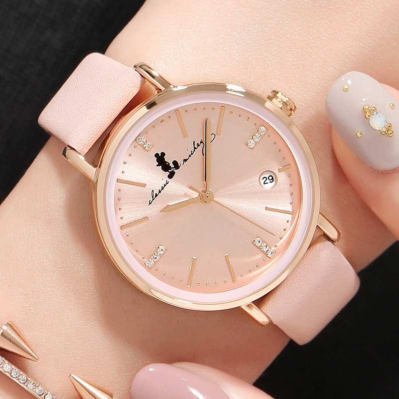 Женские часы Disney брендовые Детские с кожаным ремешком модные милые наручные для