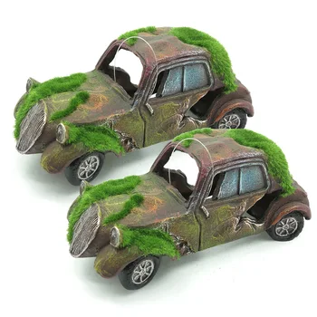 

2pcs/pack Landscaping Fish Tank Ornament Resin Shelter Non Toxic 16x8x6cm Antique Accessories Safe Car Shape Aquarium Decor