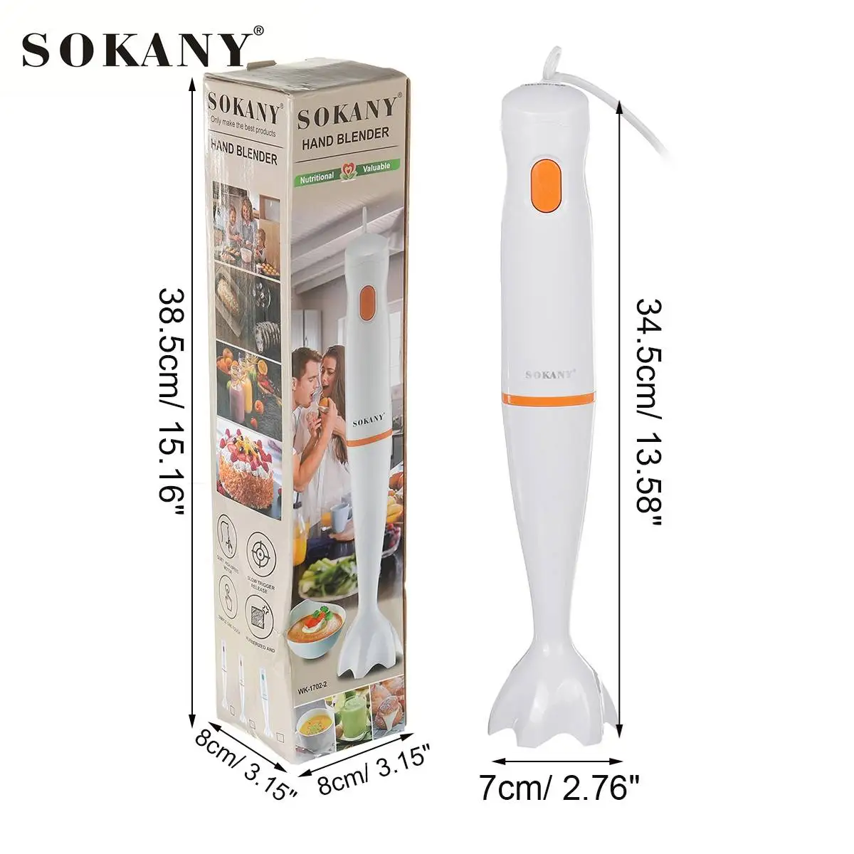 Sokany 3 In 1 Handheld Blender Immersion Hand Stick Blender 2 Speed Ce