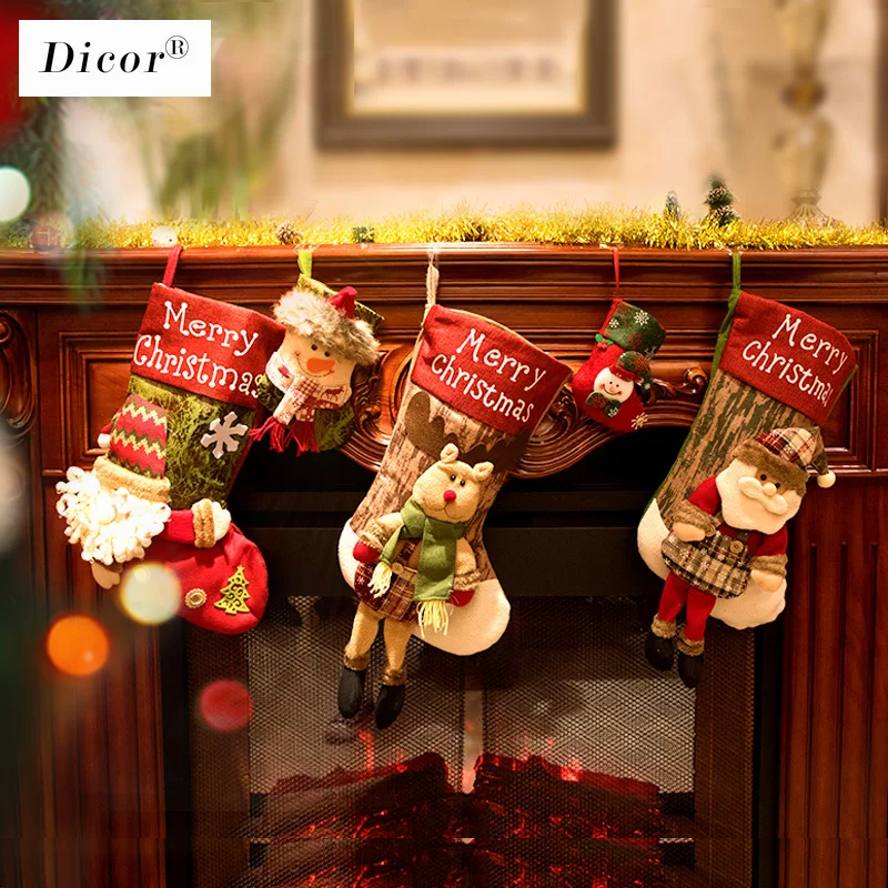 Большие рождественские чулки; подарки с героями мультфильмов; тканевые носки с Санта-Клаусом; Рождественский милый мешок для подарков; Детские каминные елки; рождественские украшения