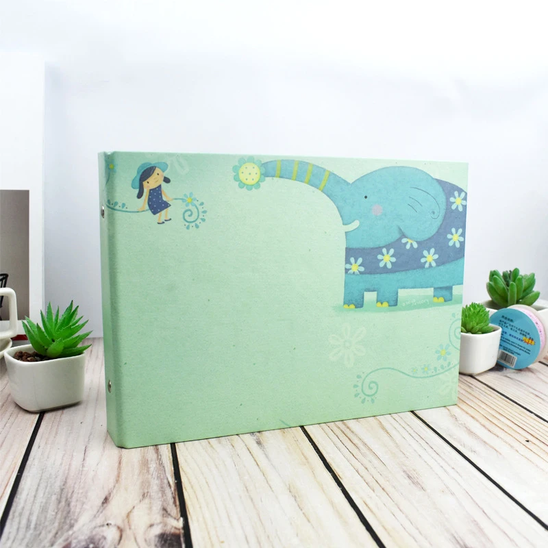 

Elephant and Girl Playing Green Paper Cover Photo Album with Accessories Home Decorations Book Baby Children's Scrapbook iCraft