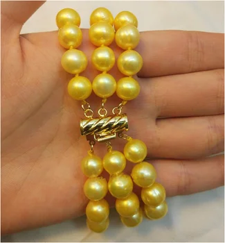 

Triple strands 9-10MM SOUTH SEA GOLD PEARL BRACELET Gold