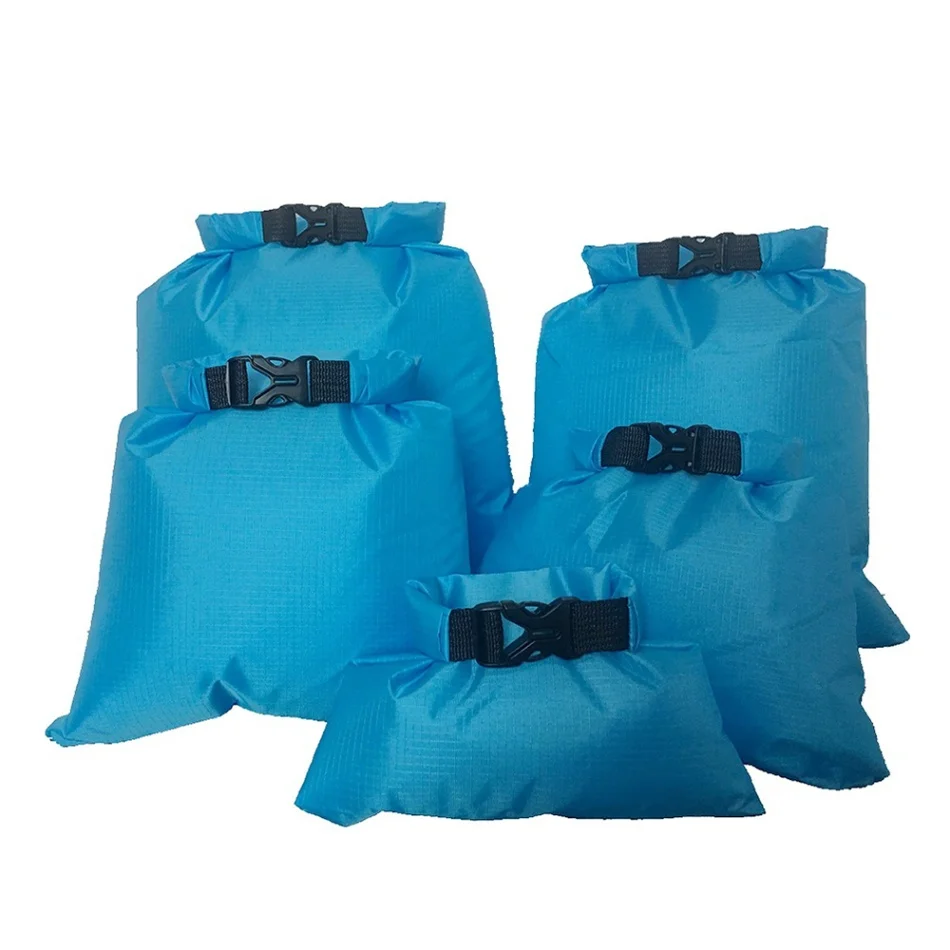 Light blue 5Pcs Waterproof Bag Set Storage Dry Portable for Skating Camping Boating Sailing Surfing Fishing Canoe Kayak Rafting Outdoor Kit - Цвет: Light blue